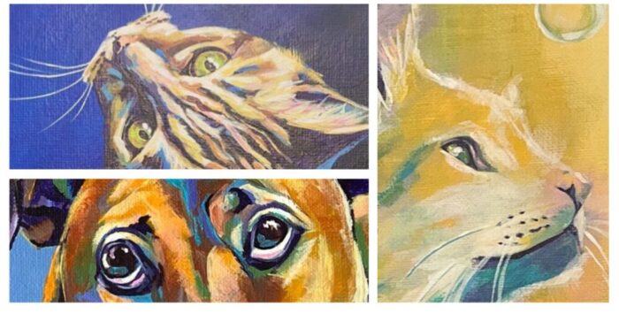 色んな色で目を描く画像